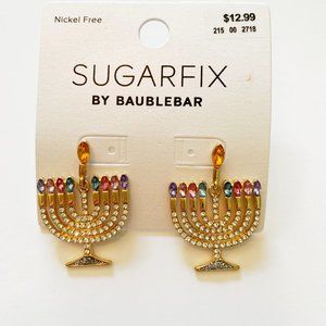 Sugarfix by Baublebar Menorah Hanukkah Drop Earrings with Rhinestones